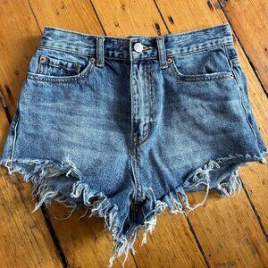 BDG Blue Frayed High Rise Cheeky Denim Shorts